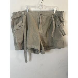 Old navy olive green linen-blend paperbag-waist cargo shorts 2XL Bz